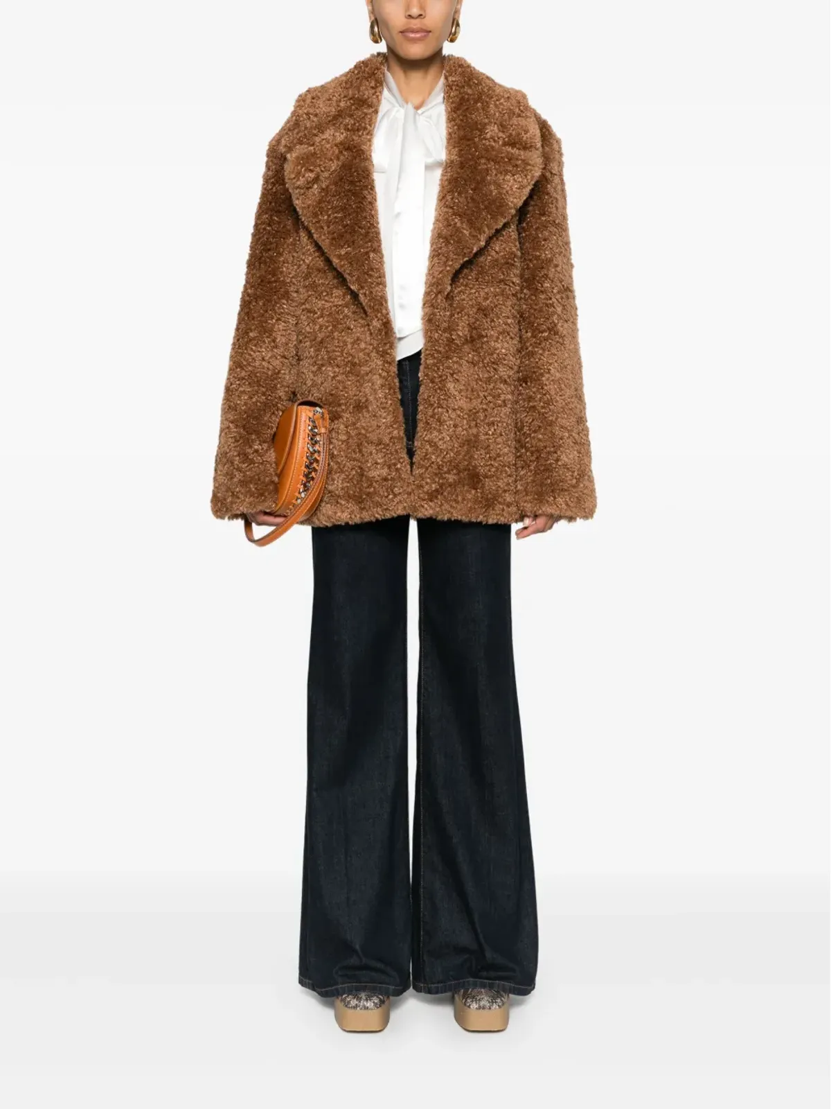 Stella McCartney フワフワのフェイクシアーリングジャケット ブラウン - 画像2