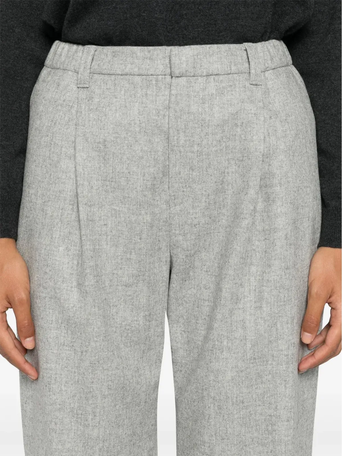 Brunello Cucinelli メランジ風プリーツ入りテーパードパンツ - グレー - 画像5