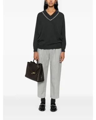Brunello Cucinelli メランジ風プリーツ入りテーパードパンツ - グレー - サムネイル2