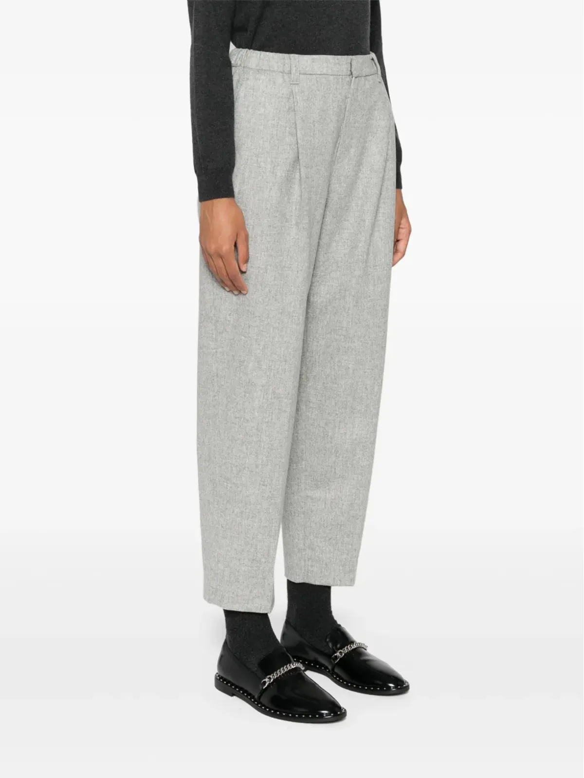 Brunello Cucinelli メランジ風プリーツ入りテーパードパンツ - グレー - 画像3