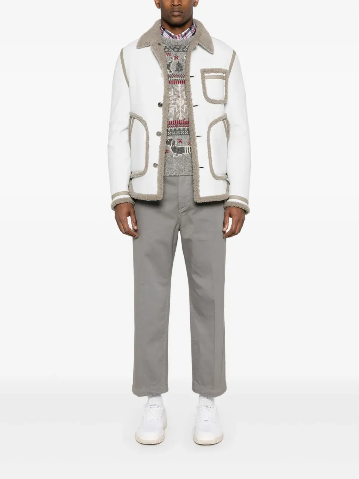 Thom Browne シアーリングトリム レザー ジャケット - ホワイト - 画像2