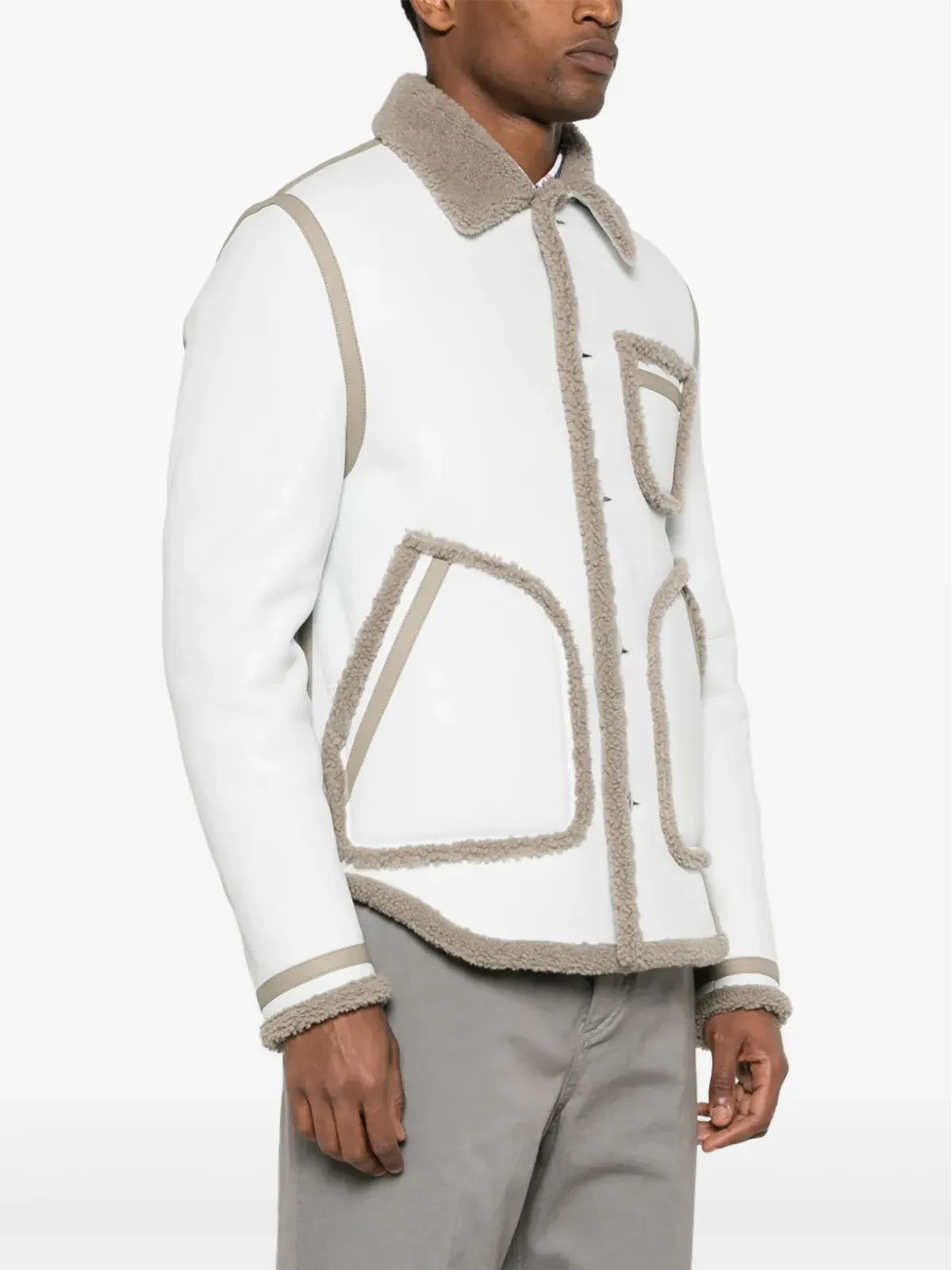 Thom Browne シアーリングトリム レザー ジャケット - ホワイト - 画像3