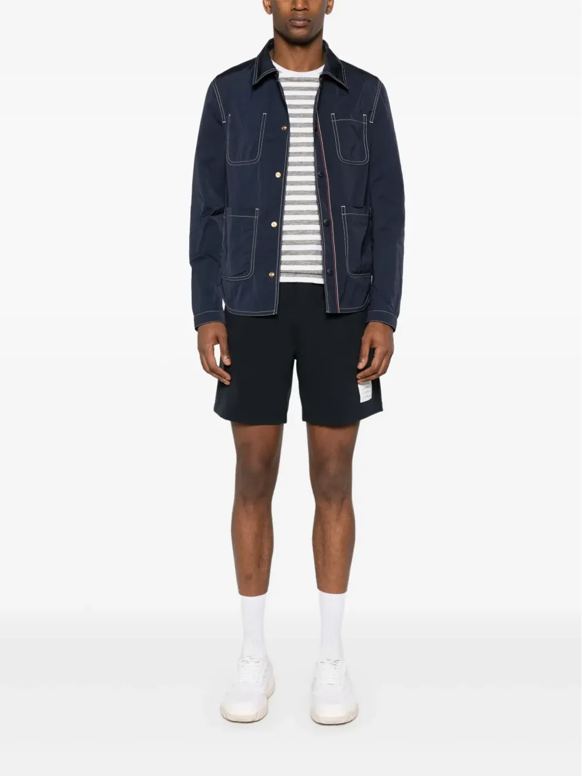 Thom Browne ストライプ入りリネンTシャツ ホワイト - 画像2