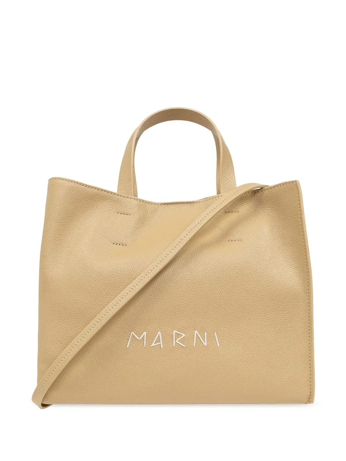 Marni ロゴ刺繍 レザー トートバッグ - ベージュ系 - 画像1