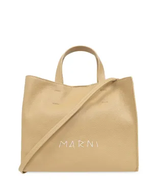 Marni ロゴ刺繍 レザー トートバッグ - ベージュ系 - サムネイル1