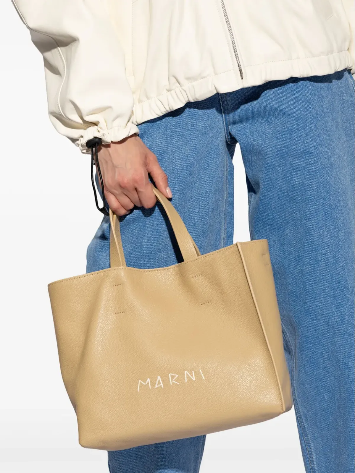 Marni ロゴ刺繍 レザー トートバッグ - ベージュ系 - 画像2