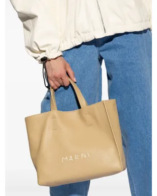 Marni ロゴ刺繍 レザー トートバッグ - ベージュ系 - サムネイル2