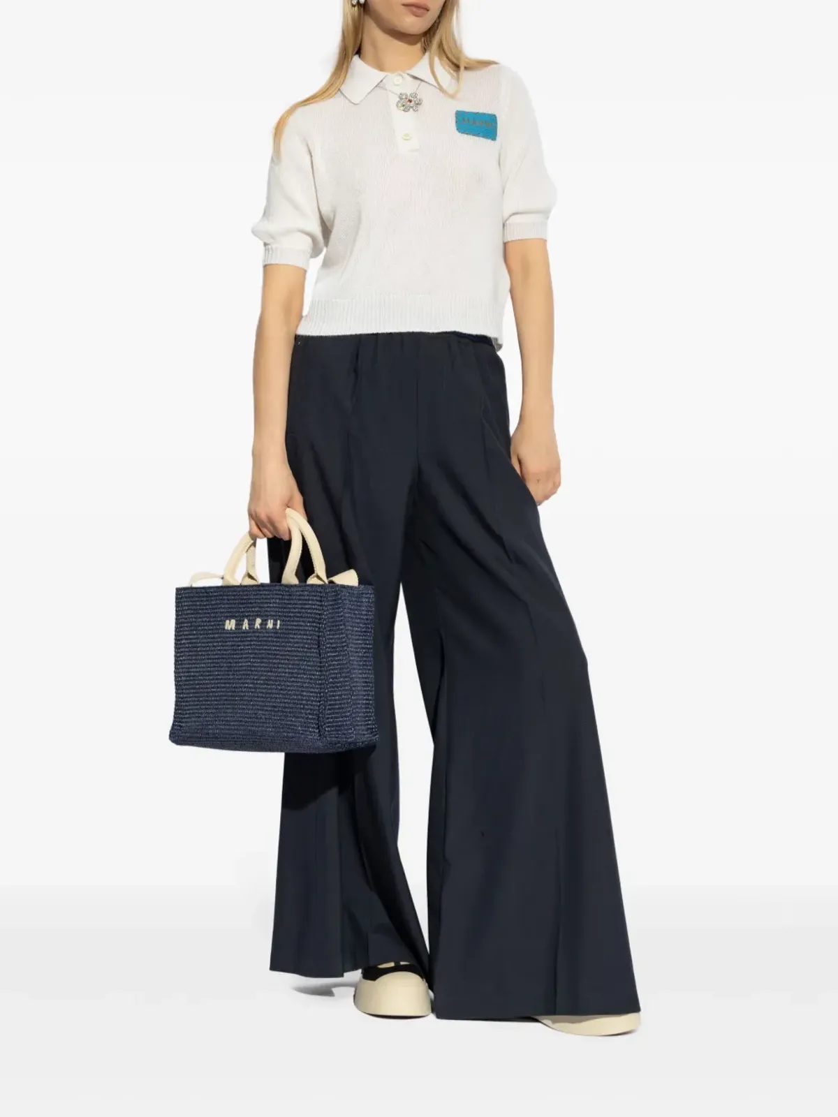 Marni ワイドレッグ ヴァージンウール パンツ ブルー - 画像2