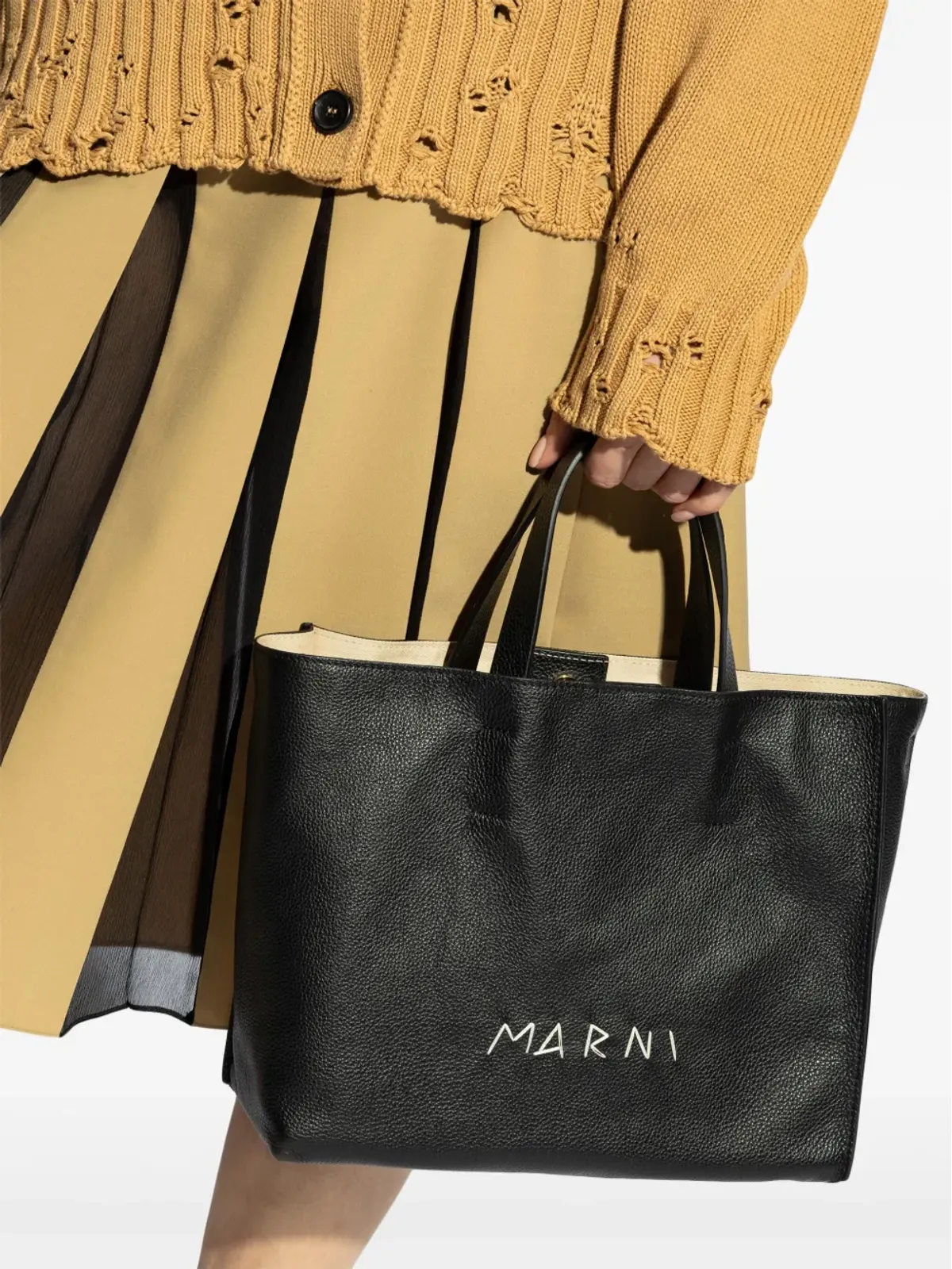 Marni ロゴプリント レザートートバッグ - ブラック - 画像2