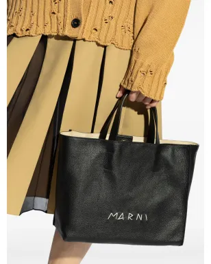 Marni ロゴプリント レザートートバッグ - ブラック - サムネイル2