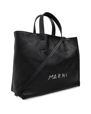 Marni ロゴプリント レザートートバッグ - ブラック - サムネイル4