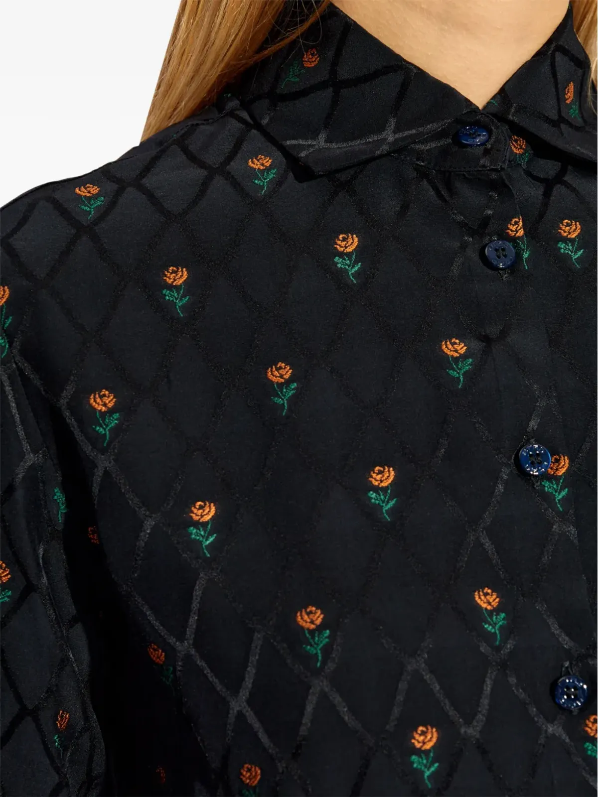 ETRO 花柄ダイヤモンド格子シャツ - ブルー - 画像5