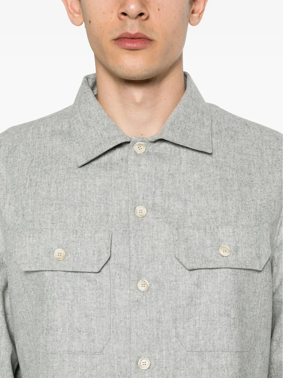 Brunello Cucinelli メランジ風ウールシャツ グレー - 画像5