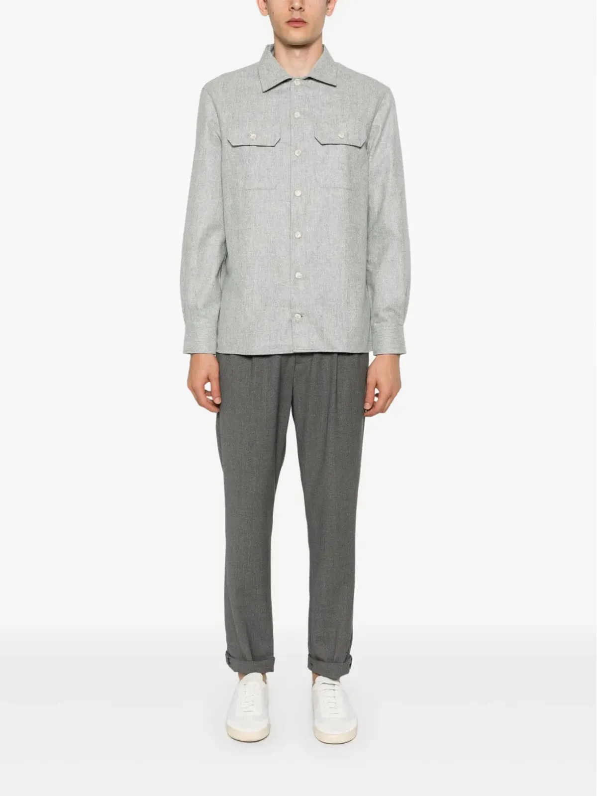 Brunello Cucinelli メランジ風ウールシャツ グレー - 画像2