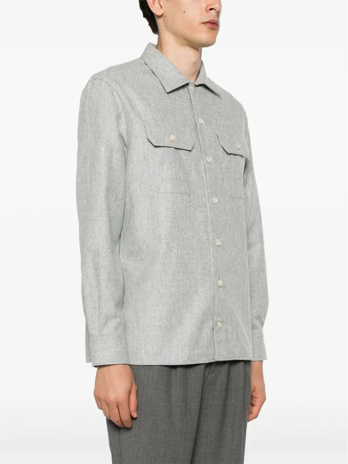 Brunello Cucinelli メランジ風ウールシャツ グレー - 画像3