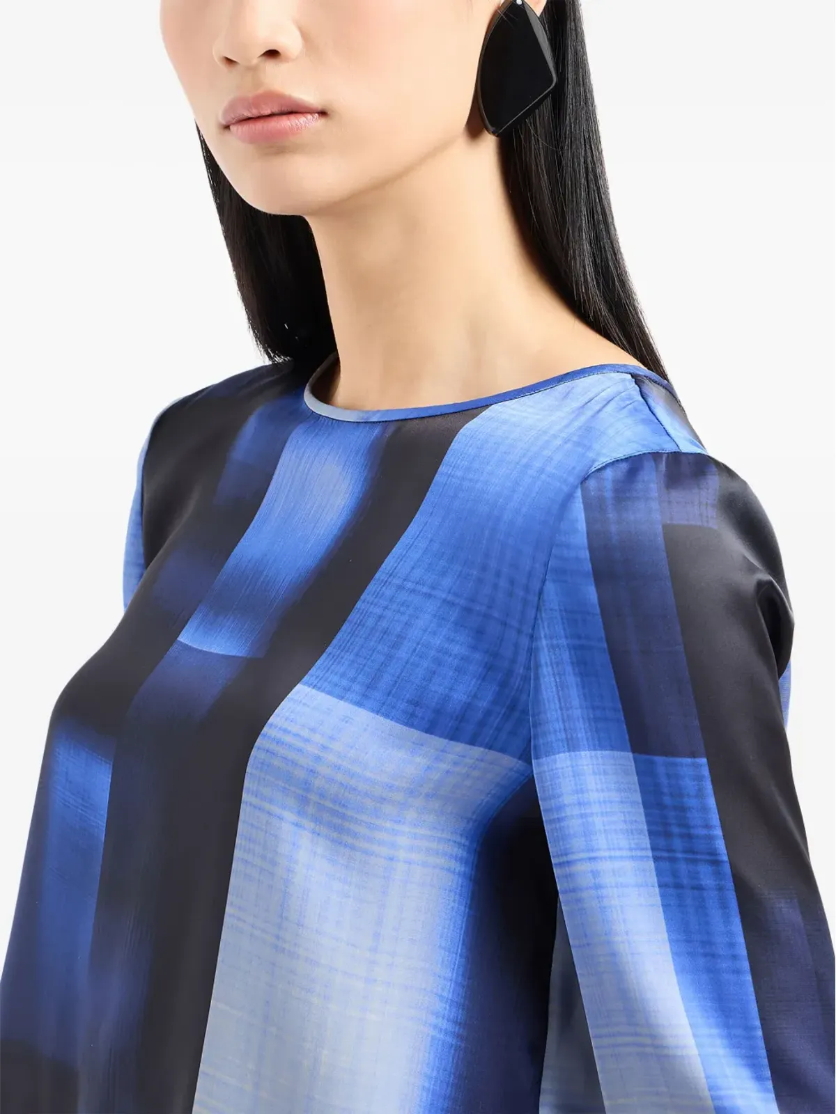Emporio Armani カラーブロックプリントの丸首ブラウス（背面キーホールディテール）- ブルー - 画像5