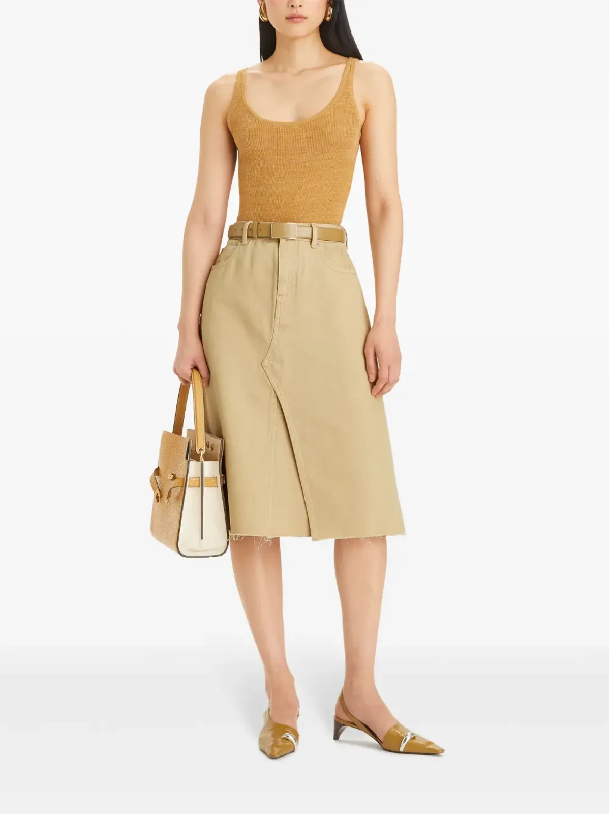 Tory Burch デコンストラクテッドデニム ミディスカート - 画像2