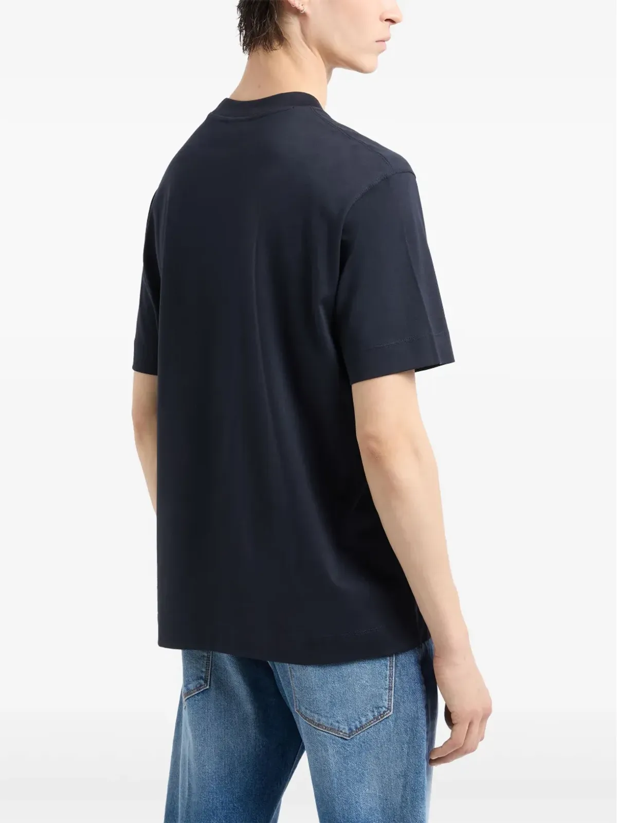 Emporio Armani ロゴ刺繍入り ジャージーTシャツ ネイビー - 画像3
