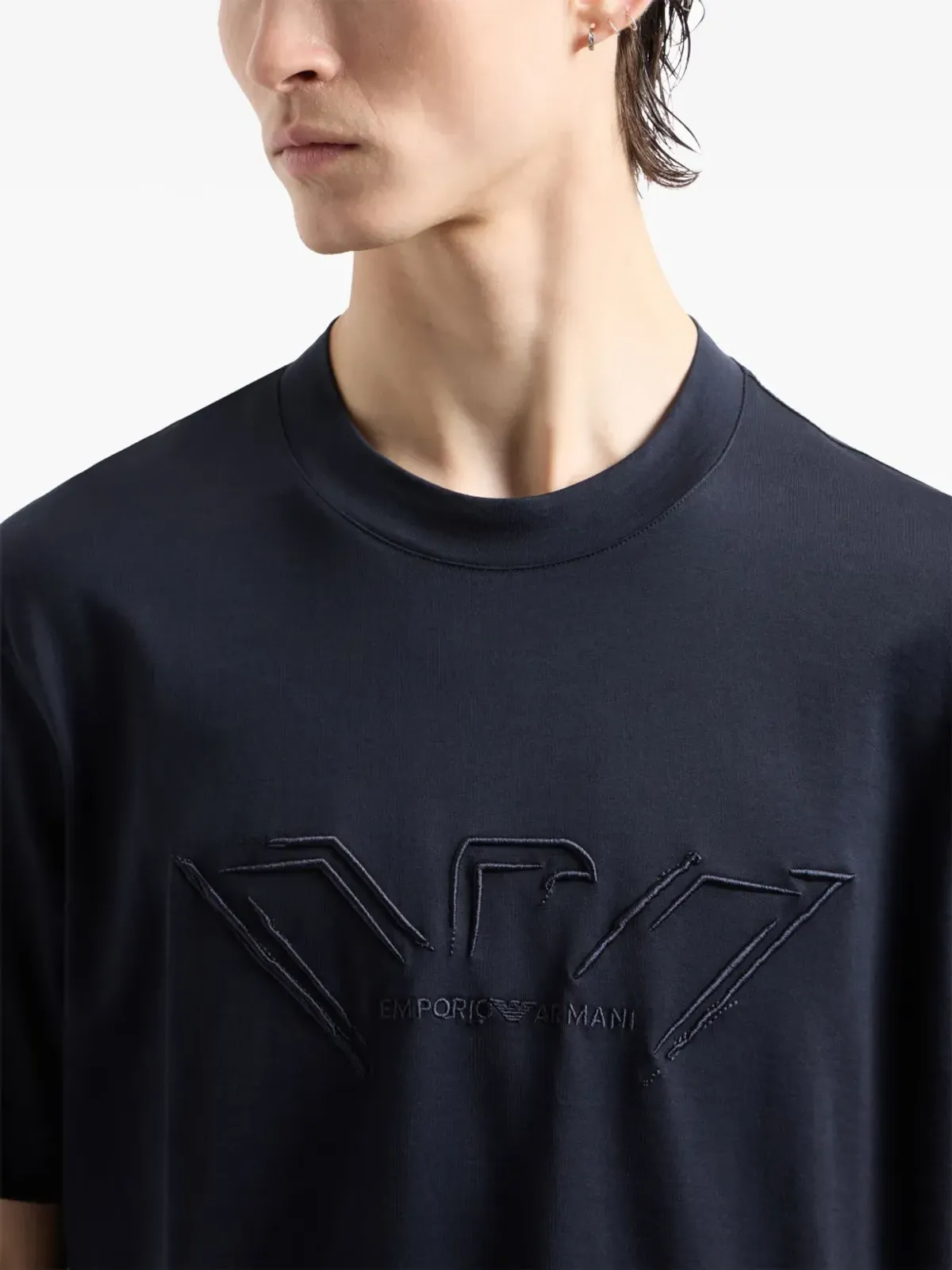 Emporio Armani ロゴ刺繍入り ジャージーTシャツ ネイビー - 画像4