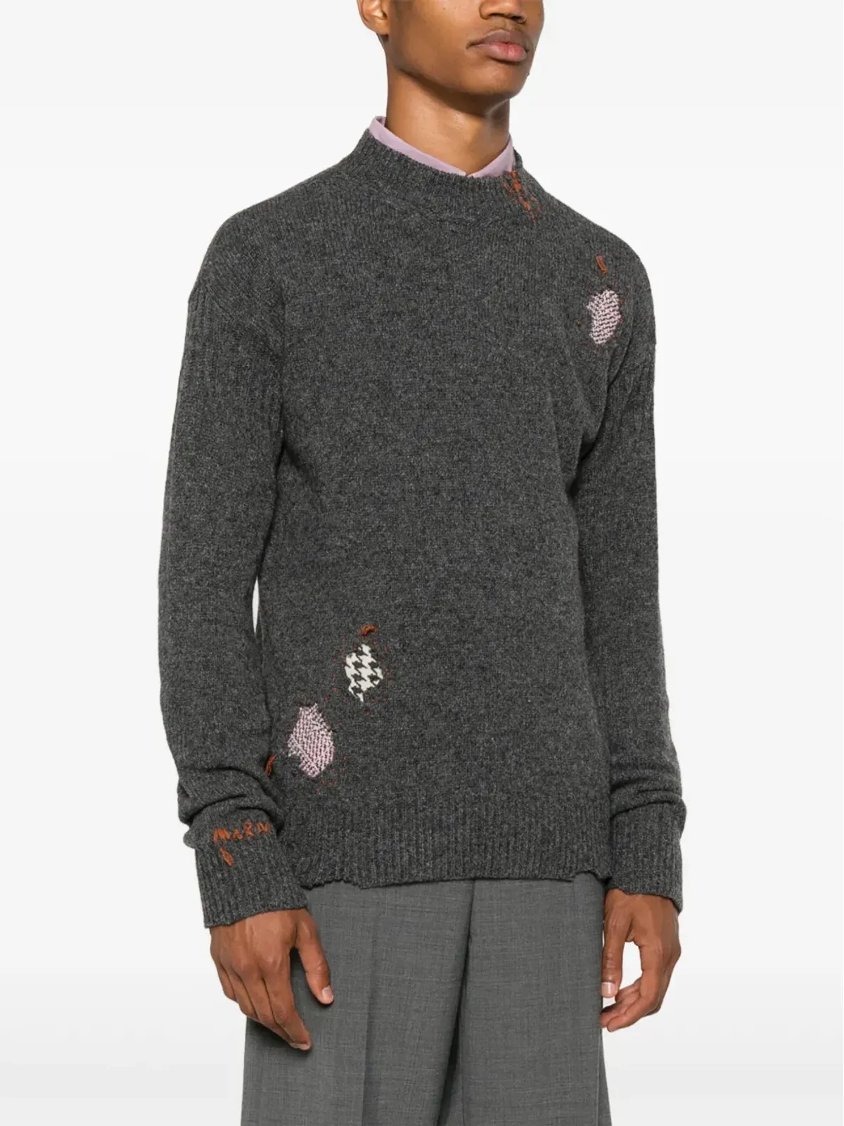 Marni シェットランド編み リップドディテール ジャンパー - グレー - 画像3