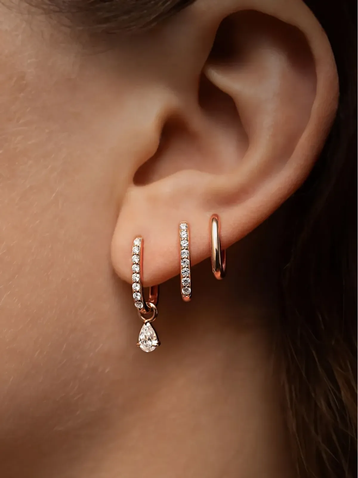 LOEV 14K ローズゴールド オールデイ ダイヤモンド フープ ピアス - 画像4