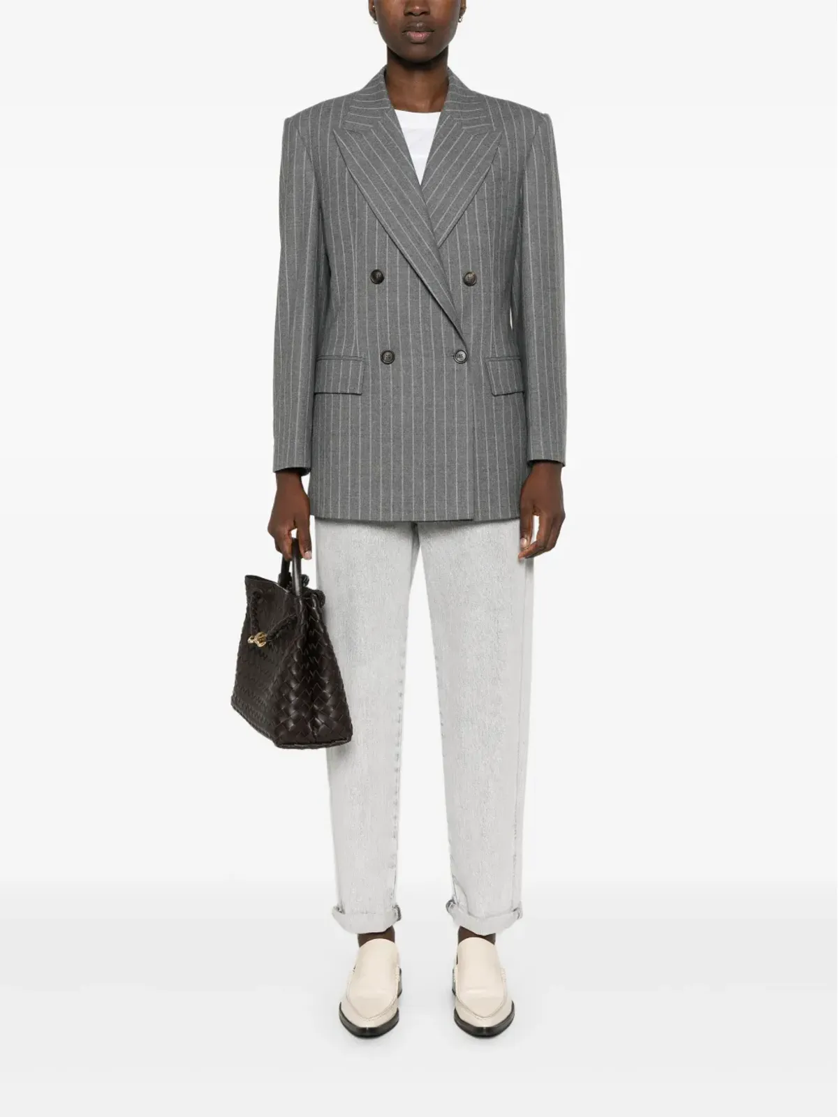 Brunello Cucinelli ピンストライプ ウール ブレザー - グレー - 画像2