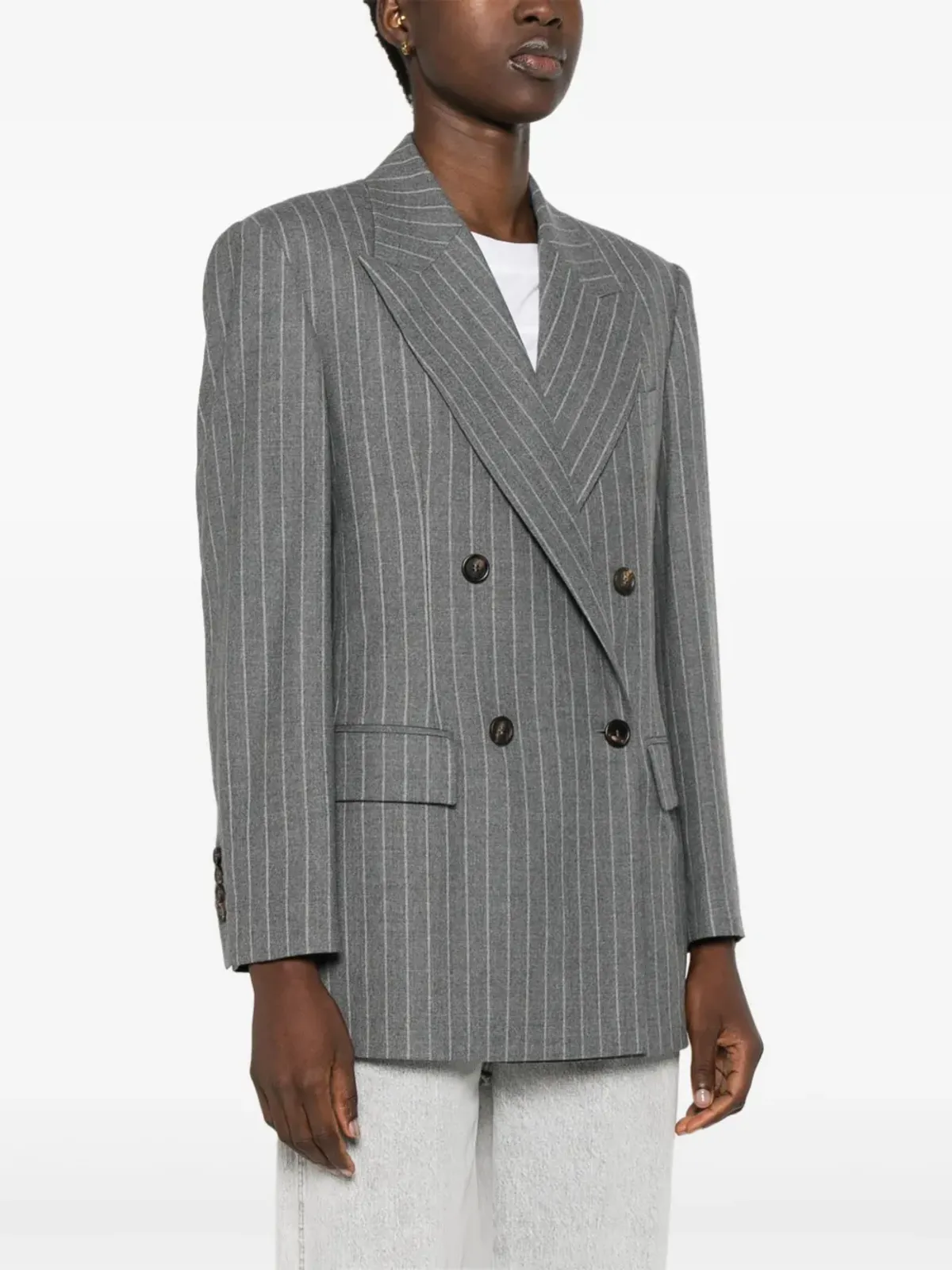 Brunello Cucinelli ピンストライプ ウール ブレザー - グレー - 画像3