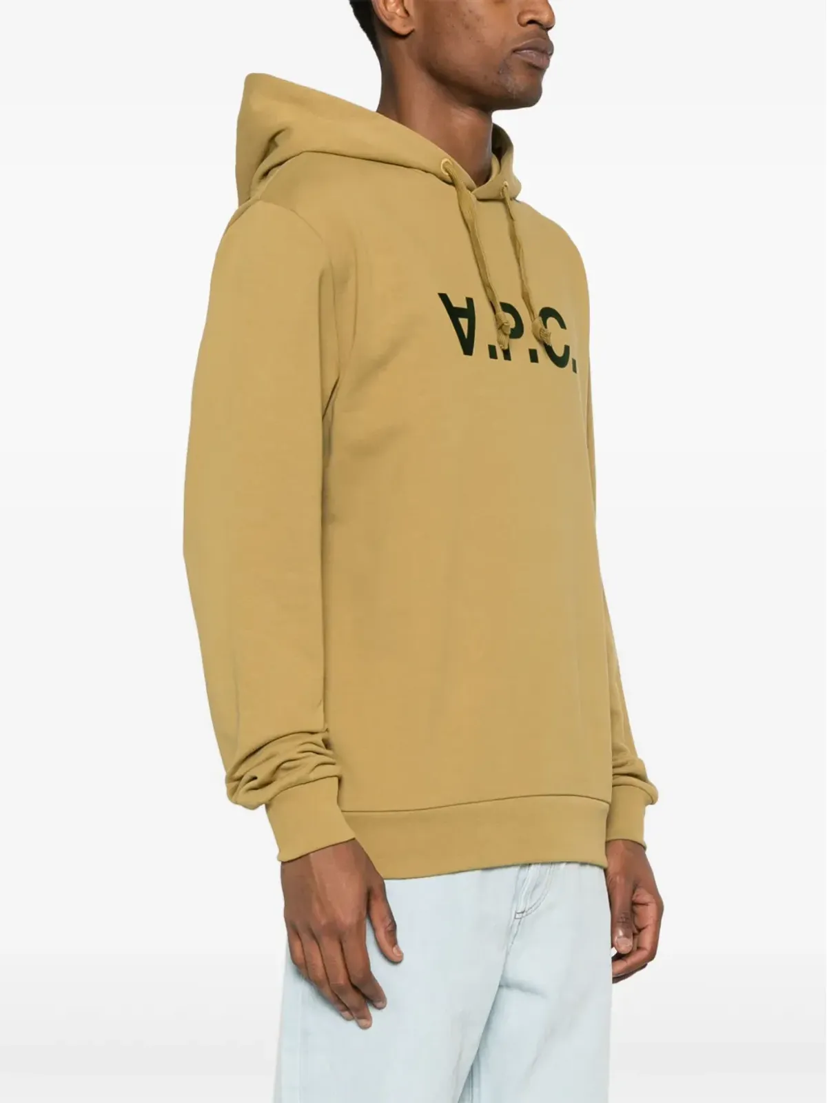 A.P.C. ロゴ・フロックド コットン フーディー - グリーン - 画像3