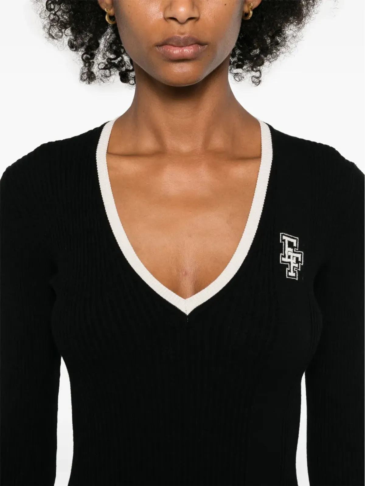 Elisabetta Franchi インターシャニットリブミディドレス - ブラック - 画像5