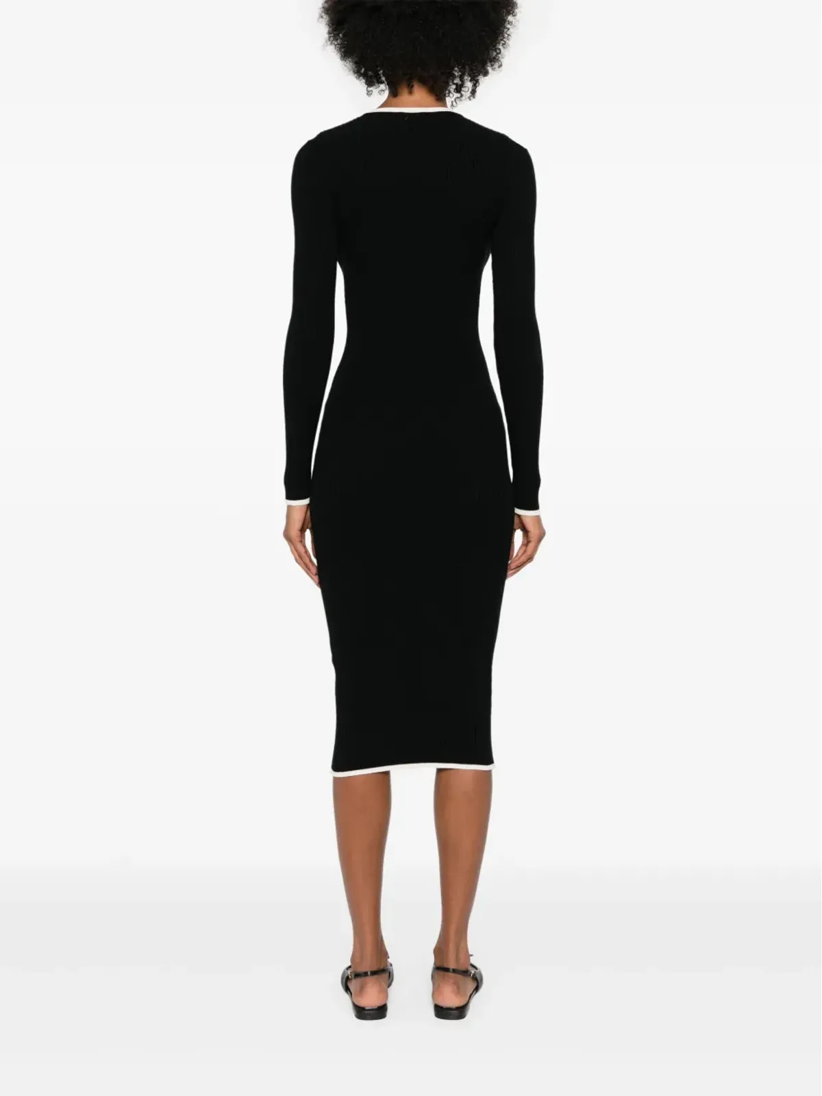 Elisabetta Franchi インターシャニットリブミディドレス - ブラック - 画像4
