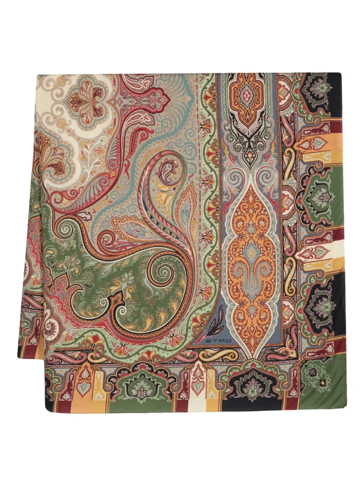 ETRO ペイズリー柄 ウール混紡スカーフ グリーン - 画像1