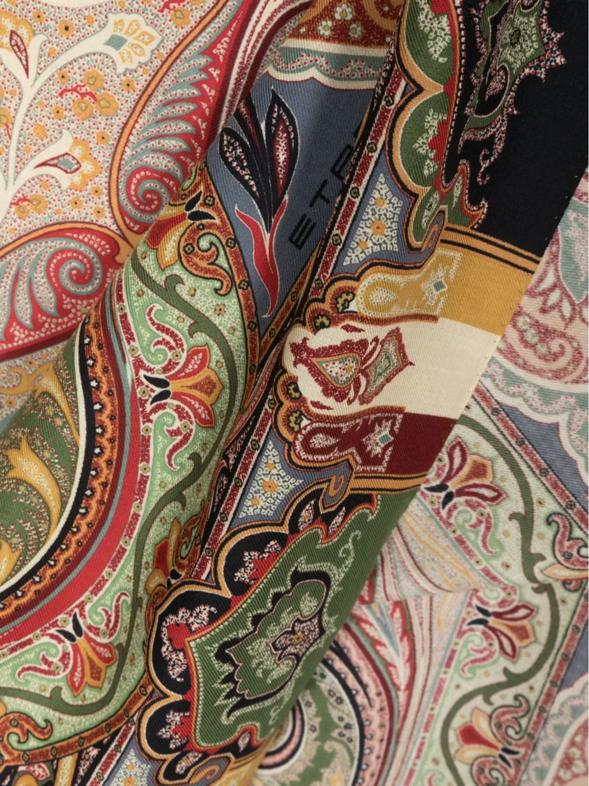 ETRO ペイズリー柄 ウール混紡スカーフ グリーン - 画像3