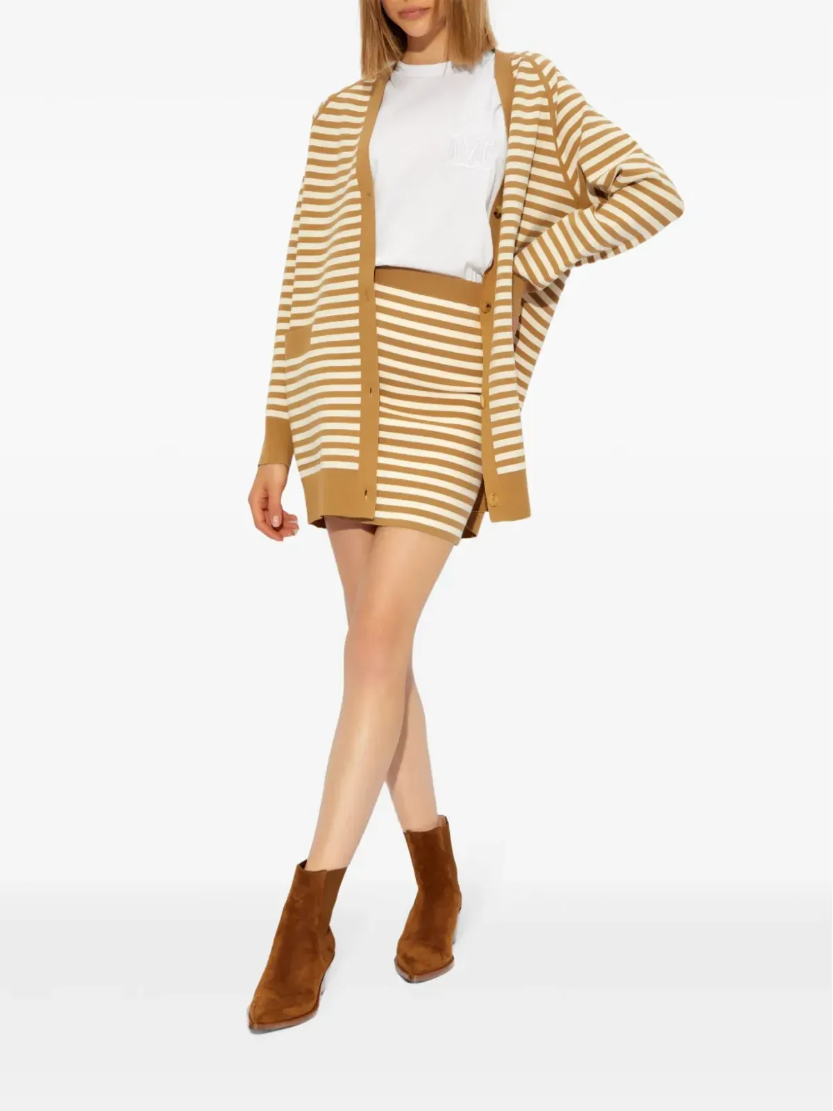 Max Mara ブラウンのストライプVネックカーディガン - 画像2