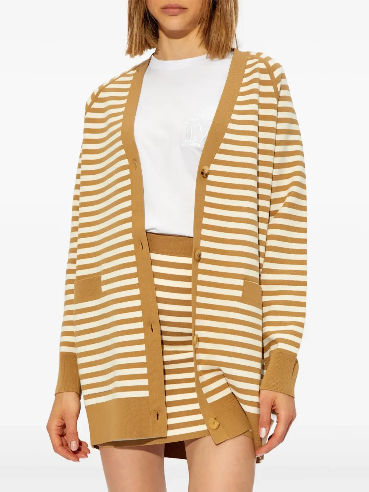 Max Mara ブラウンのストライプVネックカーディガン - 画像3