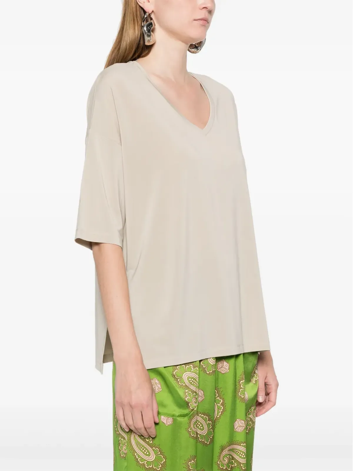 Le Tricot Perugia Vネック ドロップショルダー Tシャツ - 画像3