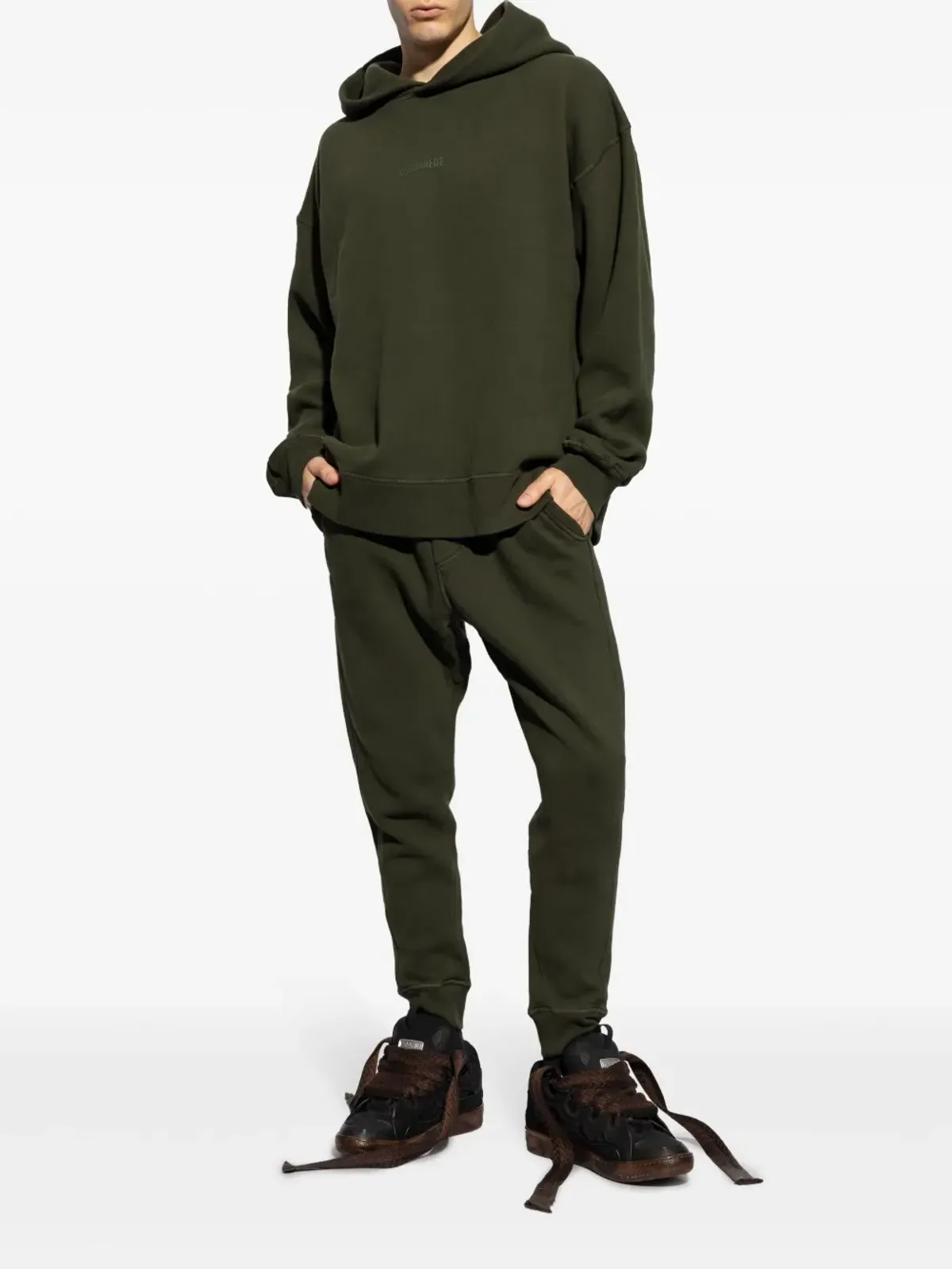 DSQUARED2 ドロップクロッチ コットン トラックパンツ グリーン - 画像2