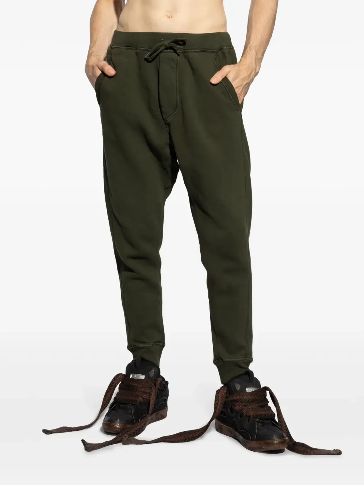 DSQUARED2 ドロップクロッチ コットン トラックパンツ グリーン - 画像3