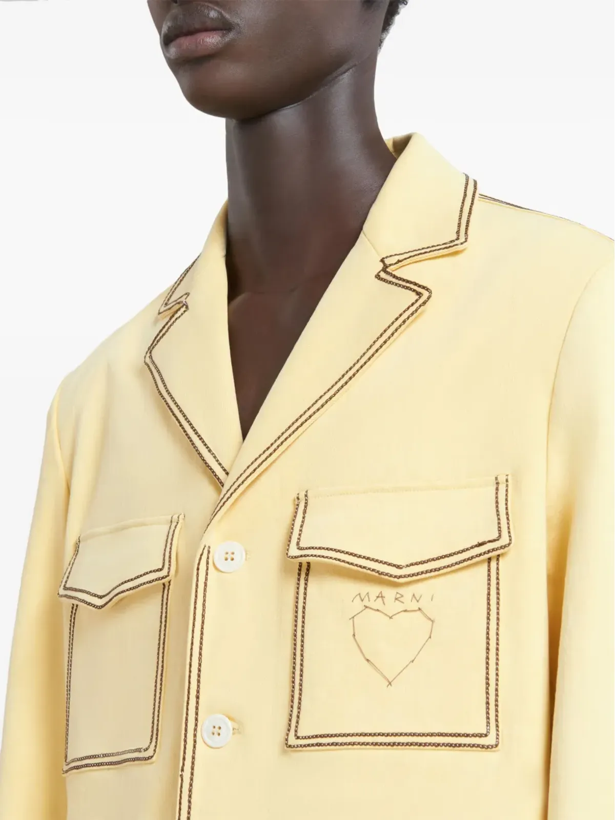 Marni ノッチドラペル デコレーティブステッチ ブレザー - イエロー - 画像5