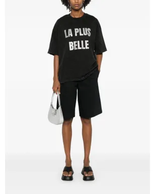 Loulou グリッタープリント洗い加工Tシャツ - ブラック - サムネイル2