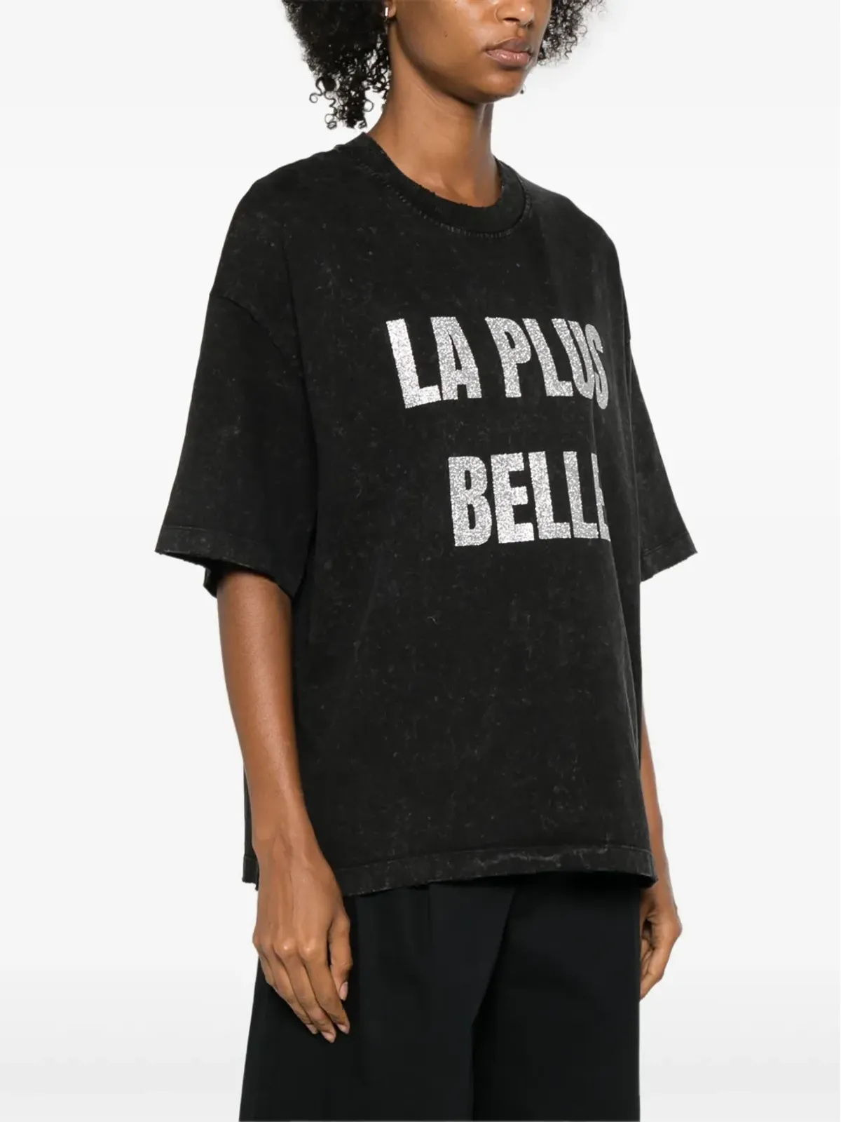 Loulou グリッタープリント洗い加工Tシャツ - ブラック - 画像3