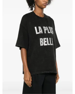 Loulou グリッタープリント洗い加工Tシャツ - ブラック - サムネイル3