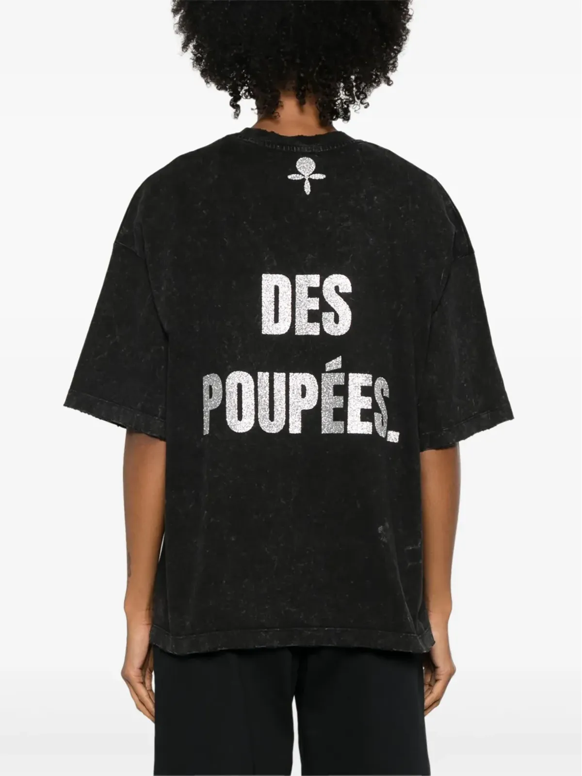 Loulou グリッタープリント洗い加工Tシャツ - ブラック - 画像4