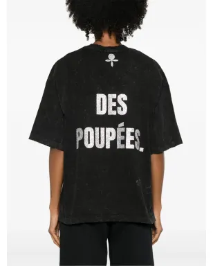 Loulou グリッタープリント洗い加工Tシャツ - ブラック - サムネイル4