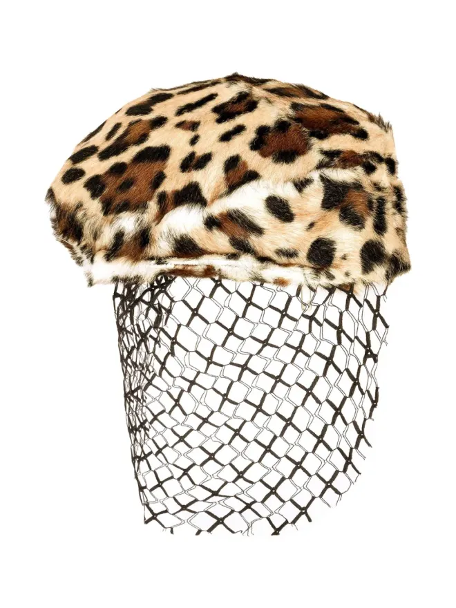 Dolce & Gabbana Dolce & Gabbana 豹柄の山羊革フラットキャップ（ベール付き）の商品画像