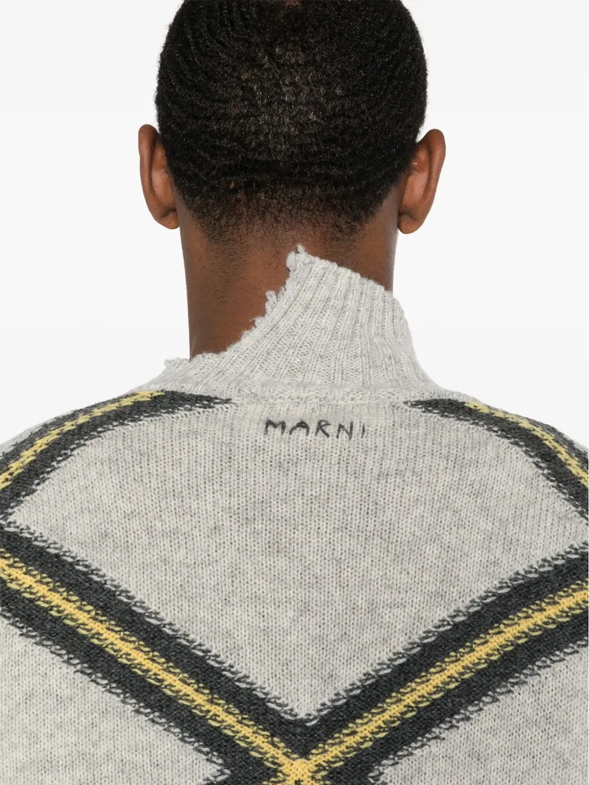 Marni ダイヤモンドチェック柄ダメージ加工セーター グレー - 画像5