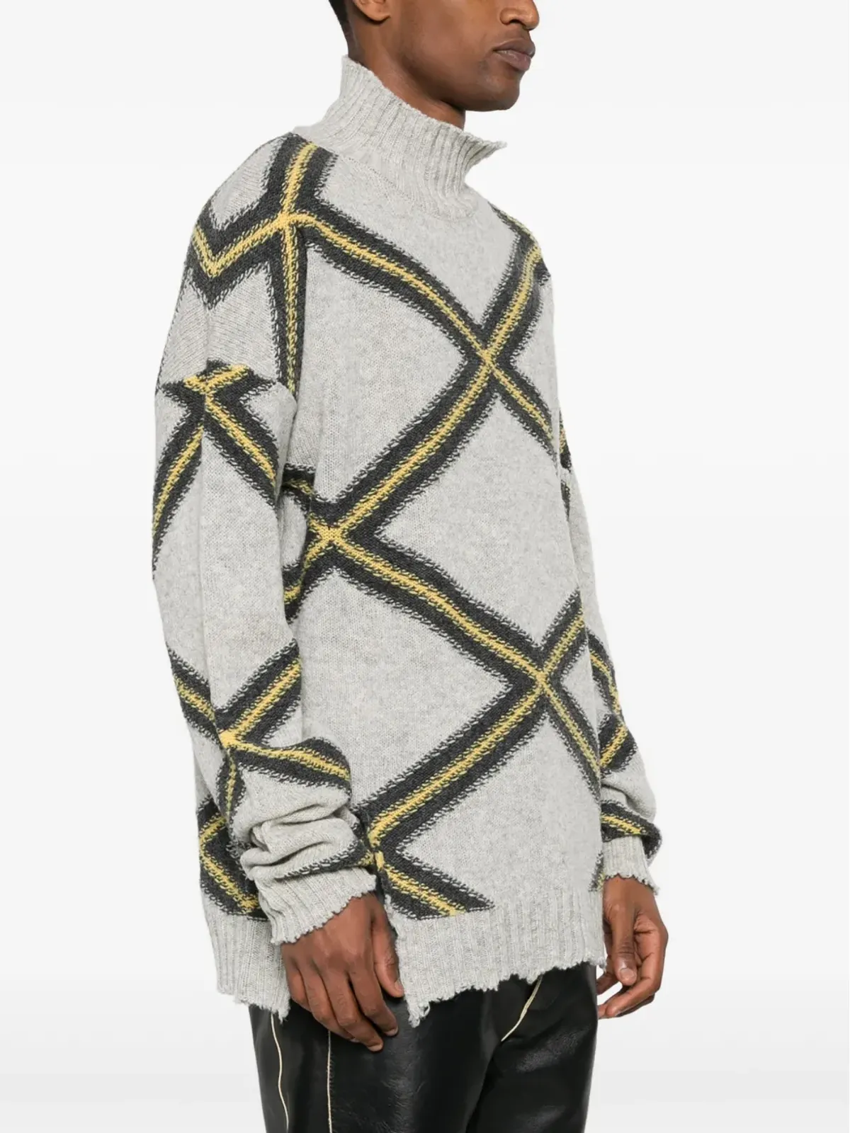 Marni ダイヤモンドチェック柄ダメージ加工セーター グレー - 画像3