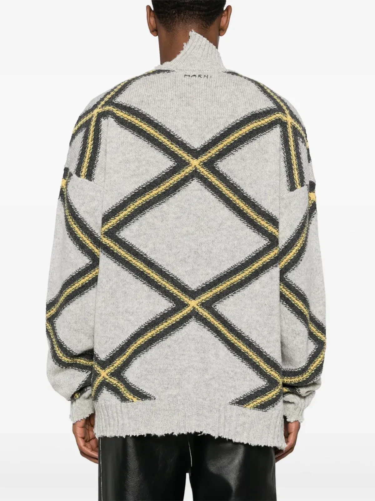 Marni ダイヤモンドチェック柄ダメージ加工セーター グレー - 画像4