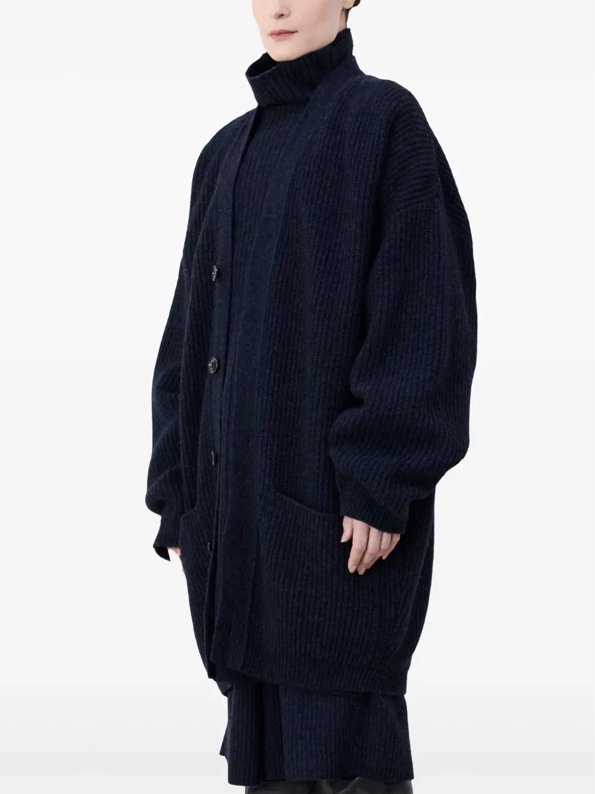 LEMAIRE リブ編みカーディガン ブルー - 画像3