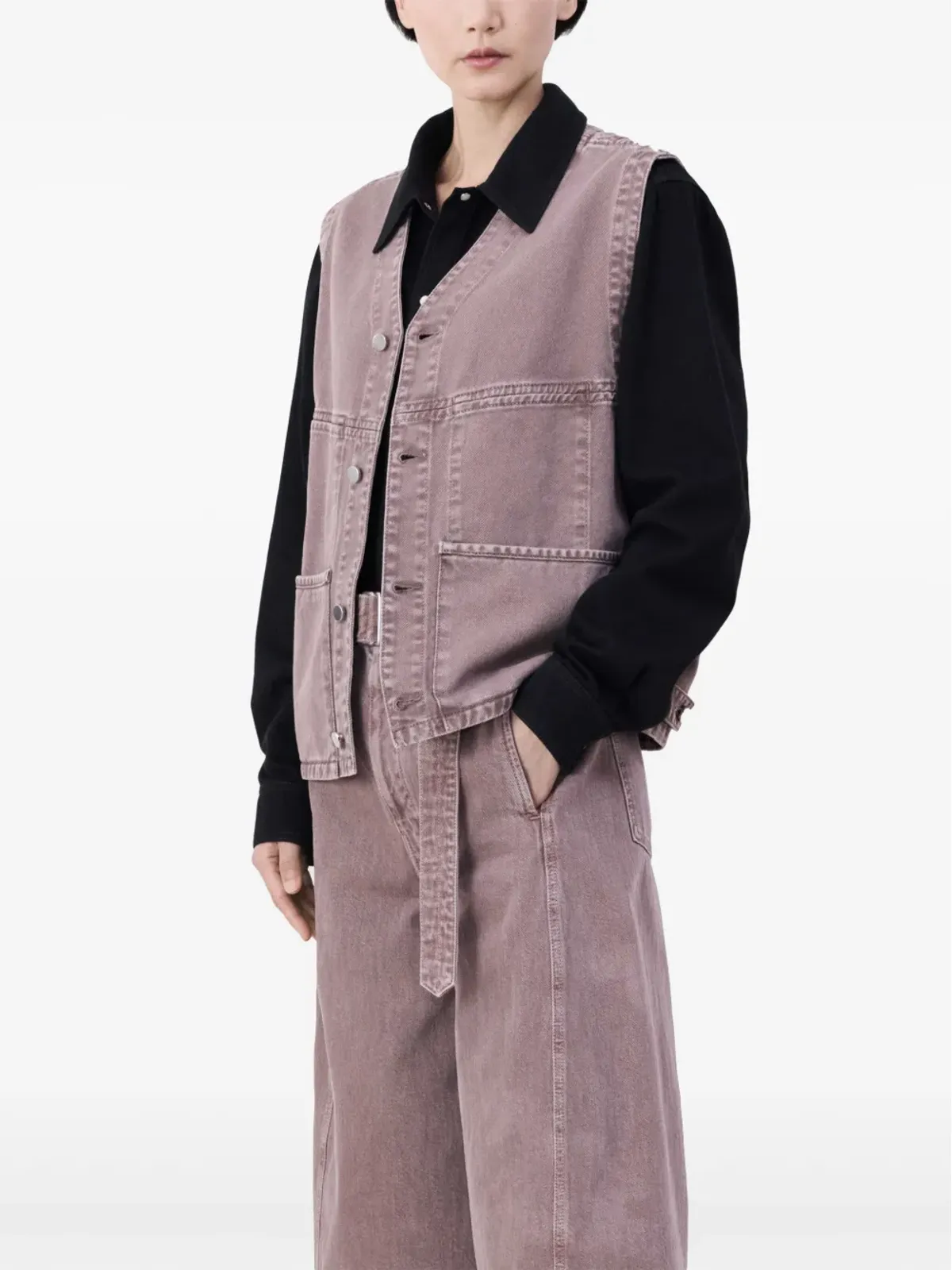 LEMAIRE ノーカラーVネック デニムジレ パープル - 画像3