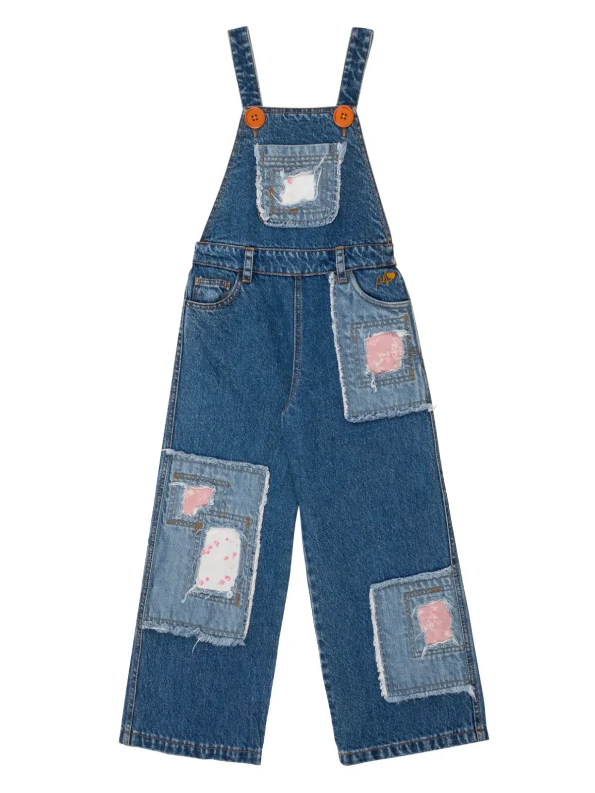 Philosophy Di Lorenzo Serafini Kids パッチワークデザイン デニムオーバーオール ブルー - 画像1